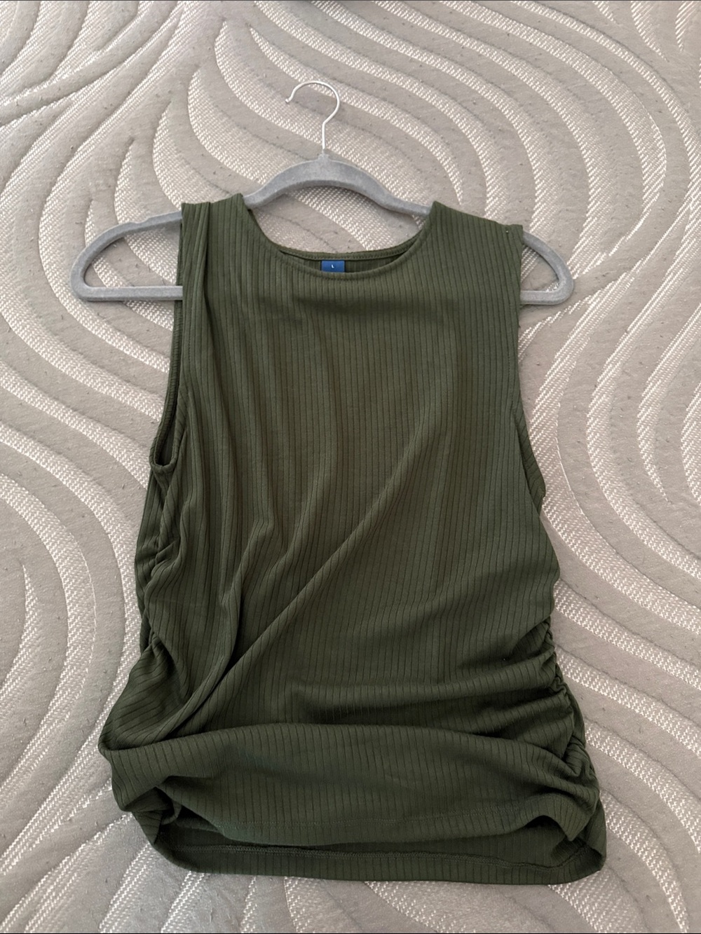 Sleeveless Ribbed Side-Ruch Olive Tank Top
